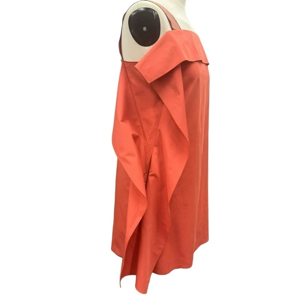 BOTTEGA VENETA Square Neck Dress Mini Size 40/S Orange Sleeveless Ruffled Italy - Picture 4 of 16